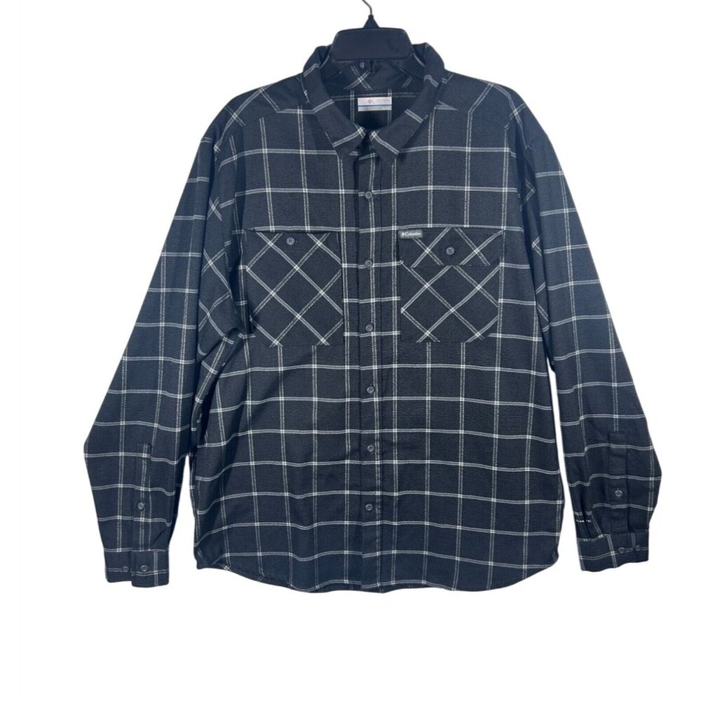 Columbia Plaid Button- Up Shirt Men's Size XL Black & Gray Long Sleeve